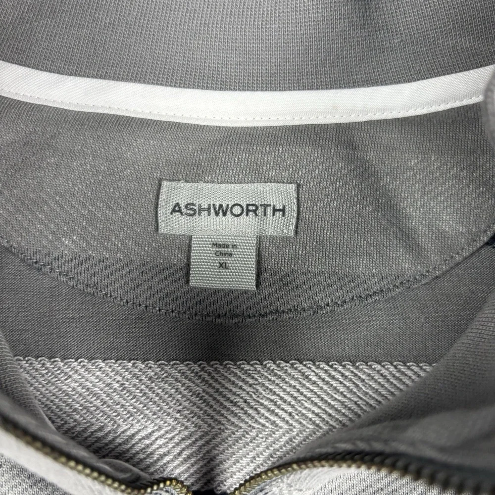 Ashworth Quarter Zip Pullover Mens XL Gray Striped Golf Sweater Cotton‎ Blend